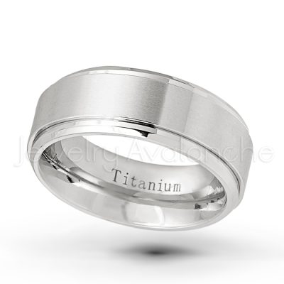 8mm Titanium Wedding Band - Satin Finish Stepped Edge Comfort Fit Titanium Wedding Ring - Anniversary Ring