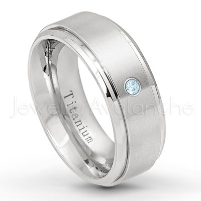 0.21ctw Topaz 3-Stone Ring - November Birthstone Ring - 8mm Satin Finish Stepped Edge Comfort Fit Titanium Wedding Ring TM258-TP