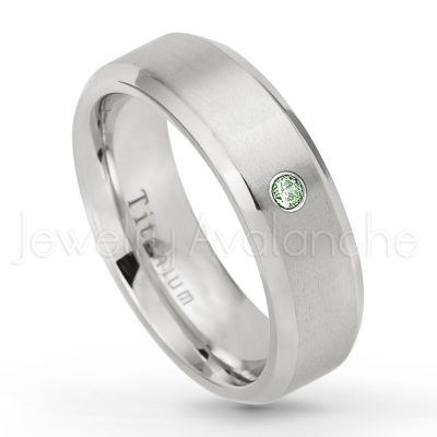 0.21ctw Alexandrite 3-Stone Ring - June Birthstone Ring - 7mm Satin Finish Beveled Edge Comfort Fit Titanium Wedding Ring TM260-ALX