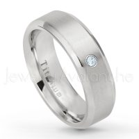 0.07ctw Aquamarine Solitaire Ring - March Birthstone Ring - 7mm Satin Finish Beveled Edge Comfort Fit Titanium Wedding Ring TM260-AQM