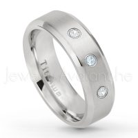0.21ctw Aquamarine & Diamond 3-Stone Ring - March Birthstone Ring - 7mm Satin Finish Beveled Edge Comfort Fit Titanium Wedding Ring TM260-AQM