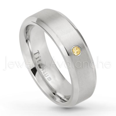 0.21ctw Citrine 3-Stone Ring - November Birthstone Ring - 7mm Satin Finish Beveled Edge Comfort Fit Titanium Wedding Ring TM260-CN