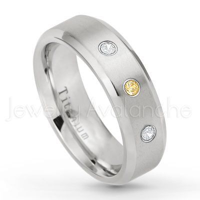 0.07ctw Citrine Solitaire Ring - November Birthstone Ring - 7mm Satin Finish Beveled Edge Comfort Fit Titanium Wedding Ring TM260-CN