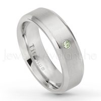 0.07ctw Peridot Solitaire Ring - August Birthstone Ring - 7mm Satin Finish Beveled Edge Comfort Fit Titanium Wedding Ring TM260-PD