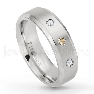 0.07ctw Smokey Quartz Solitaire Ring - November Birthstone Ring - 7mm Satin Finish Beveled Edge Comfort Fit Titanium Wedding Ring TM260-SMQ