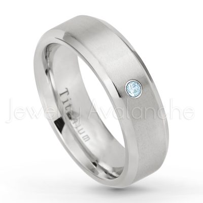 0.21ctw Diamond & Topaz 3-Stone Ring - November Birthstone Ring - 7mm Satin Finish Beveled Edge Comfort Fit Titanium Wedding Ring TM260-TP