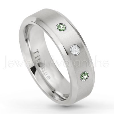 0.07ctw Alexandrite Solitaire Ring - June Birthstone Ring - 7mm Satin Finish Beveled Edge Comfort Fit Titanium Wedding Ring TM260-ALX