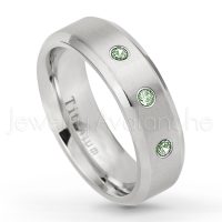 0.21ctw Alexandrite 3-Stone Ring - June Birthstone Ring - 7mm Satin Finish Beveled Edge Comfort Fit Titanium Wedding Ring TM260-ALX