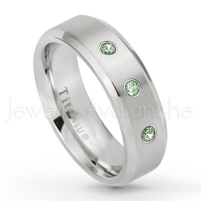 0.21ctw Alexandrite & Diamond 3-Stone Ring - June Birthstone Ring - 7mm Satin Finish Beveled Edge Comfort Fit Titanium Wedding Ring TM260-ALX