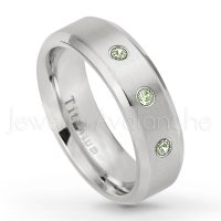 0.21ctw Peridot 3-Stone Ring - August Birthstone Ring - 7mm Satin Finish Beveled Edge Comfort Fit Titanium Wedding Ring TM260-PD