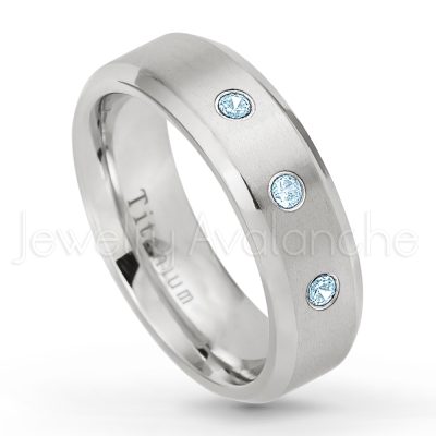 0.07ctw Topaz Solitaire Ring - November Birthstone Ring - 7mm Satin Finish Beveled Edge Comfort Fit Titanium Wedding Ring TM260-TP