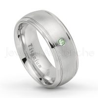 0.07ctw Alexandrite Solitaire Ring - June Birthstone Ring - 8mm Satin Finish Comfort Fit Classic Dome Titanium Wedding Ring TM261-ALX