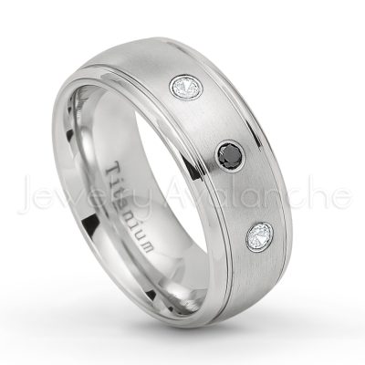 0.07ctw Black Diamond Solitaire Ring - April Birthstone Ring - 8mm Satin Finish Comfort Fit Classic Dome Titanium Wedding Ring TM261-BD