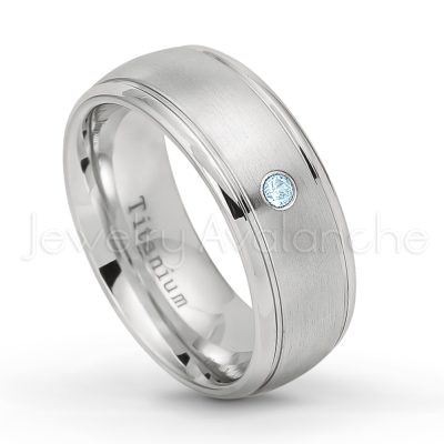 0.21ctw Diamond & Topaz 3-Stone Ring - November Birthstone Ring - 8mm Satin Finish Comfort Fit Classic Dome Titanium Wedding Ring TM261-TP