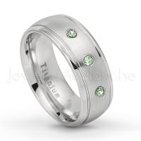 0.21ctw Alexandrite 3-Stone Ring - June Birthstone Ring - 8mm Satin Finish Comfort Fit Classic Dome Titanium Wedding Ring TM261-ALX