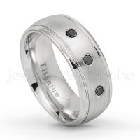 0.21ctw Black Diamond 3-Stone Ring - April Birthstone Ring - 8mm Satin Finish Comfort Fit Classic Dome Titanium Wedding Ring TM261-BD