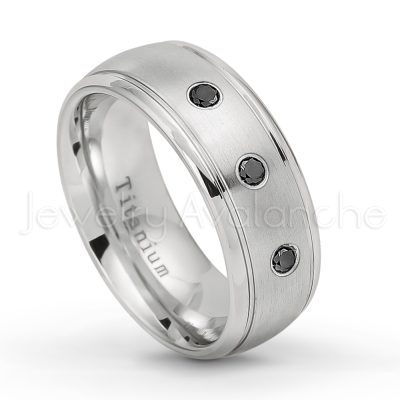 0.07ctw Black Diamond Solitaire Ring - April Birthstone Ring - 8mm Satin Finish Comfort Fit Classic Dome Titanium Wedding Ring TM261-BD