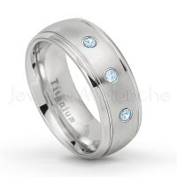 0.21ctw Topaz 3-Stone Ring - November Birthstone Ring - 8mm Satin Finish Comfort Fit Classic Dome Titanium Wedding Ring TM261-TP