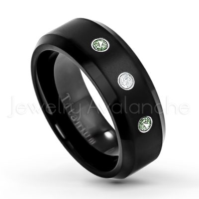 0.07ctw Alexandrite Solitaire Ring - June Birthstone Ring - 8mm Satin Finish Black IP Comfort Fit Beveled Edge Titanium Wedding Ring TM263-ALX