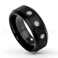 0.21ctw Alexandrite 3-Stone Ring - June Birthstone Ring - 8mm Satin Finish Black IP Comfort Fit Beveled Edge Titanium Wedding Ring TM263-ALX