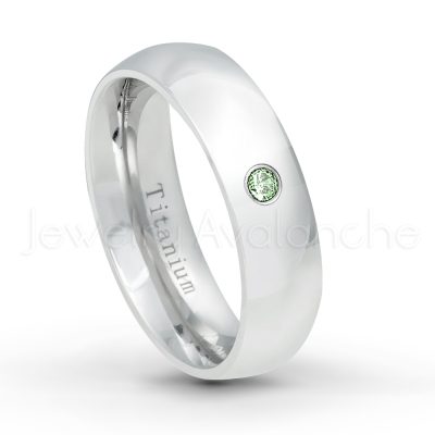 0.21ctw Diamond & Alexandrite 3-Stone Ring - June Birthstone Ring - 6mm Polished Finish Comfort Fit Dome White Titanium Wedding Ring TM536-ALX