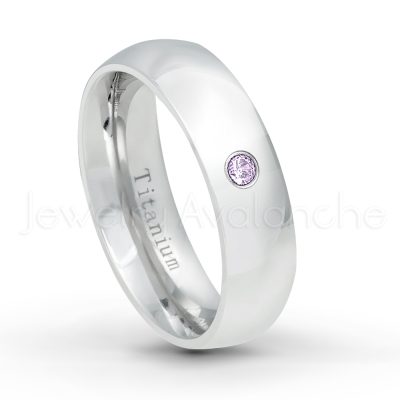 0.21ctw Amethyst & Diamond 3-Stone Ring - February Birthstone Ring - 6mm Polished Finish Comfort Fit Dome White Titanium Wedding Ring TM536-AMT
