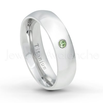 0.21ctw Green Tourmaline & Diamond 3-Stone Ring - October Birthstone Ring - 6mm Polished Finish Comfort Fit Dome White Titanium Wedding Ring TM536-GTM