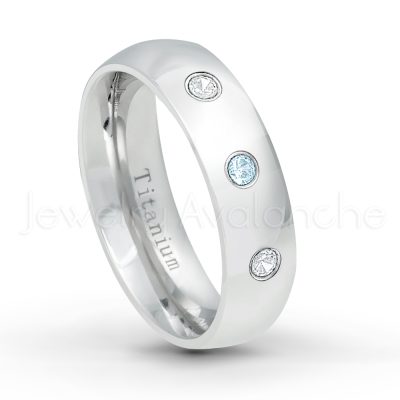 0.21ctw Topaz 3-Stone Ring - November Birthstone Ring - 6mm Polished Finish Comfort Fit Dome White Titanium Wedding Ring TM536-TP