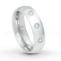 0.21ctw Topaz & Diamond 3-Stone Ring - November Birthstone Ring - 6mm Polished Finish Comfort Fit Dome White Titanium Wedding Ring TM536-TP