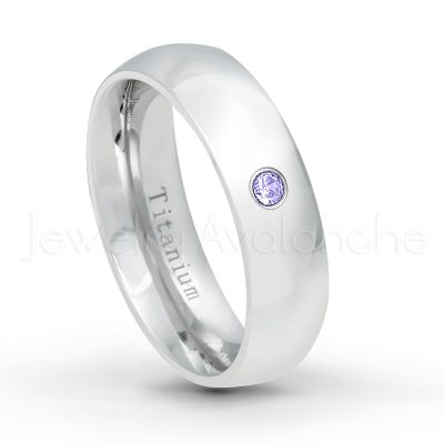 0.21ctw Tanzanite 3-Stone Ring - December Birthstone Ring - 6mm Polished Finish Comfort Fit Dome White Titanium Wedding Ring TM536-TZN