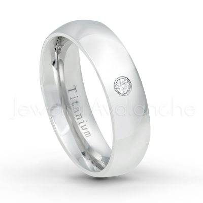 0.21ctw White & Black Diamond 3-Stone Ring - April Birthstone Ring - 6mm Polished Finish Comfort Fit Dome White Titanium Wedding Ring TM536-WD