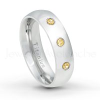 0.21ctw Citrine 3-Stone Ring - November Birthstone Ring - 6mm Polished Finish Comfort Fit Dome White Titanium Wedding Ring TM536-CN