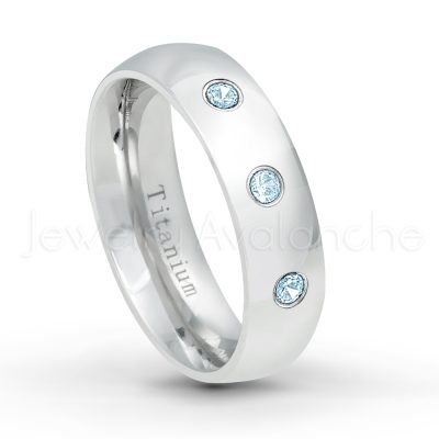 0.21ctw Topaz 3-Stone Ring - November Birthstone Ring - 6mm Polished Finish Comfort Fit Dome White Titanium Wedding Ring TM536-TP