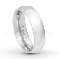 6mm White Titanium Wedding Band - Polished Finish Comfort Fit Classic Dome Titanium Ring - Anniversary Ring TM536PL