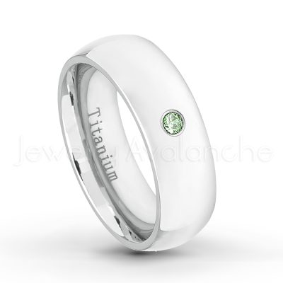 0.21ctw Diamond & Alexandrite 3-Stone Ring - June Birthstone Ring - 7mm Polished Finish Comfort Fit Dome White Titanium Wedding Ring TM537-ALX