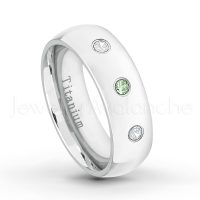 0.21ctw Alexandrite & Diamond 3-Stone Ring - June Birthstone Ring - 7mm Polished Finish Comfort Fit Dome White Titanium Wedding Ring TM537-ALX