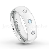 0.21ctw Topaz & Diamond 3-Stone Ring - November Birthstone Ring - 7mm Polished Finish Comfort Fit Dome White Titanium Wedding Ring TM537-TP
