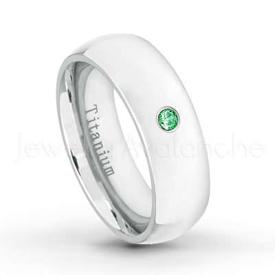 0.21ctw Tsavorite 3-Stone Ring - January Birthstone Ring - 7mm Polished Finish Comfort Fit Dome White Titanium Wedding Ring TM537-TVR