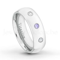 0.21ctw Tanzanite & Diamond 3-Stone Ring - December Birthstone Ring - 7mm Polished Finish Comfort Fit Dome White Titanium Wedding Ring TM537-TZN