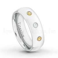 0.21ctw Diamond & Citrine 3-Stone Ring - November Birthstone Ring - 7mm Polished Finish Comfort Fit Dome White Titanium Wedding Ring TM537-CN