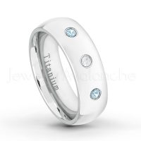 0.21ctw Diamond & Topaz 3-Stone Ring - November Birthstone Ring - 7mm Polished Finish Comfort Fit Dome White Titanium Wedding Ring TM537-TP