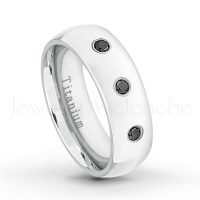 0.21ctw Black Diamond 3-Stone Ring - April Birthstone Ring - 7mm Polished Finish Comfort Fit Dome White Titanium Wedding Ring TM537-BD