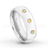 0.21ctw Citrine 3-Stone Ring - November Birthstone Ring - 7mm Polished Finish Comfort Fit Dome White Titanium Wedding Ring TM537-CN