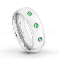 0.21ctw Tsavorite 3-Stone Ring - January Birthstone Ring - 7mm Polished Finish Comfort Fit Dome White Titanium Wedding Ring TM537-TVR