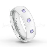 0.21ctw Tanzanite 3-Stone Ring - December Birthstone Ring - 7mm Polished Finish Comfort Fit Dome White Titanium Wedding Ring TM537-TZN