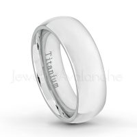7mm White Titanium Wedding Band - Polished Finish Comfort Fit Classic Dome Titanium Ring - Anniversary Ring TM537PL