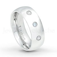 0.21ctw Aquamarine & Diamond 3-Stone Ring - March Birthstone Ring - 8mm Polished Finish Comfort Fit Dome White Titanium Wedding Ring TM538-AQM