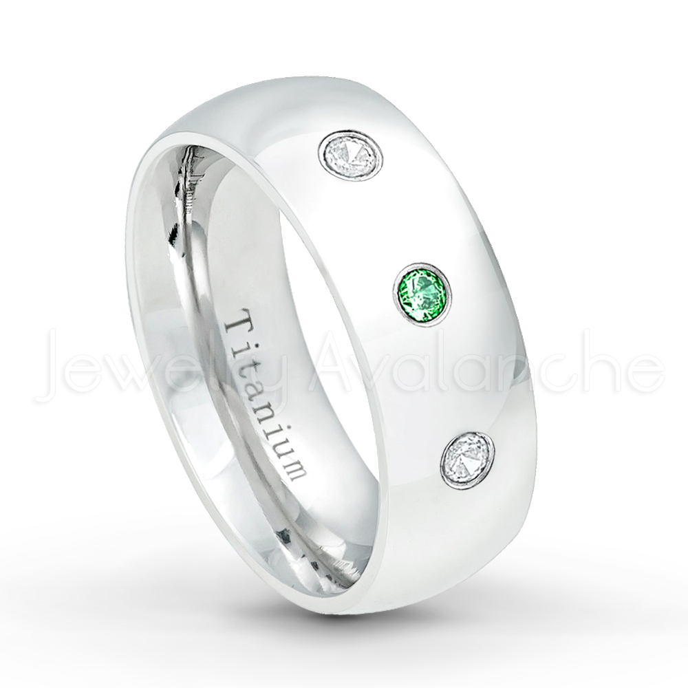 0.21ctw Diamond & Emerald 3-Stone Ring – May Birthstone Ring – 8mm ...