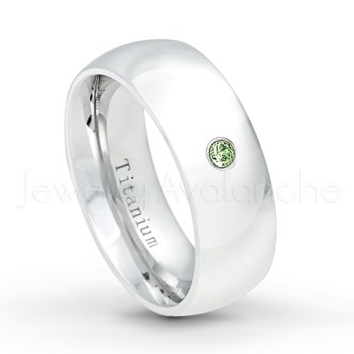 0.21ctw Green Tourmaline & Diamond 3-Stone Ring - October Birthstone Ring - 8mm Polished Finish Comfort Fit Dome White Titanium Wedding Ring TM538-GTM