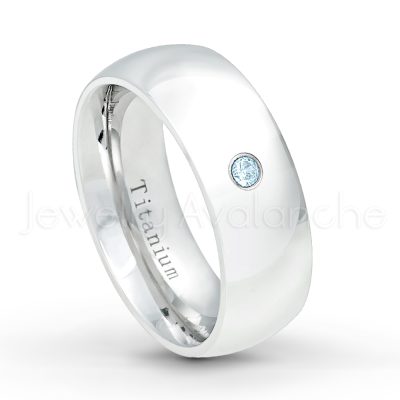 0.21ctw Topaz 3-Stone Ring - November Birthstone Ring - 8mm Polished Finish Comfort Fit Dome White Titanium Wedding Ring TM538-TP